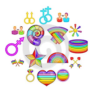 Homosexual icons set, cartoon style