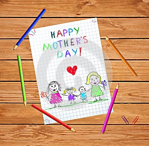 Homosexual Lgbt Family with Children Baby Drawing