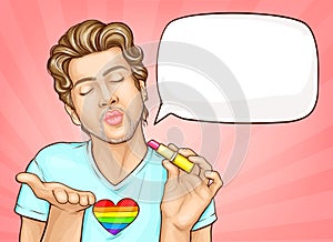 Homosexual man sending air kiss with closed eyes.