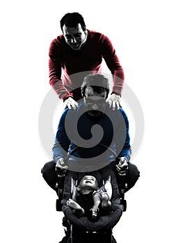 Homosexuals parents men family with baby silhouette