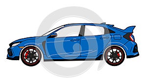 Honda Civic Type R Blue cartoon drawing