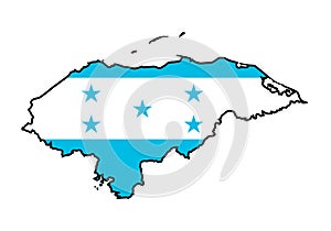 Honduras Black Outline Map With National Flag