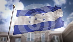 Honduras Flag 3D Rendering on Blue Sky Building Background photo
