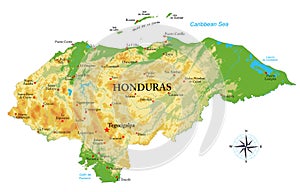 Honduras highly detailed physical map photo