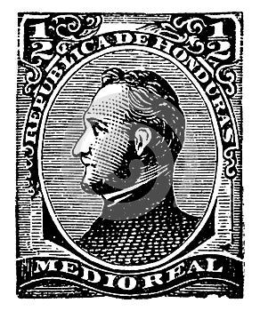 Honduras Medio Real Stamp in 1878, vintage illustration