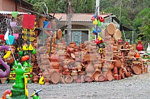 Honduras traditional market Comayagua crafts colored clay potts on 3 photo