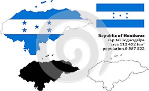 Honduras vector map, flag, borders, mask , capital, area and population infographic