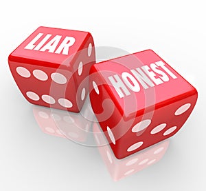 Honest Vs Liar Two Red Dice Words Sincerity Dishonesty