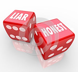 Honest Vs Liar Two Red Dice Words Sincerity Dishonesty photo