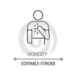Honesty pixel perfect linear icon. Thin line customizable illustration. Truthfulness, sincerity and credence contour photo