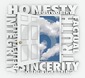 Honesty Truth Integrity Reputation 3D Word Door