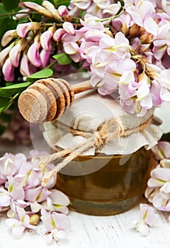 Honey with acacia blossoms