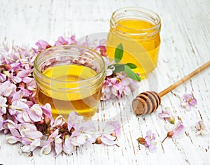 Honey with acacia blossoms