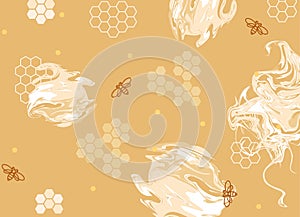 Honey background with bees and cells vector illustration