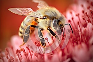 Honey bee and beautiful yellow flower, spring summer season, Wild nature landscape, banner, beauty in Nature