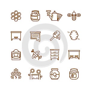 Honey, bee, beekeeping thin line vector icons set photo