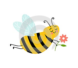 Honey bee cartoon insect character happy fly illustration.