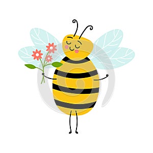 Honey bee cartoon insect character happy fly illustration.