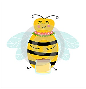 Honey bee cartoon insect character happy fly illustration.