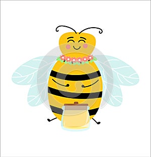 Honey bee cartoon insect character happy fly illustration. Bee Cartoon Mascot Characters Vector Collection. Various