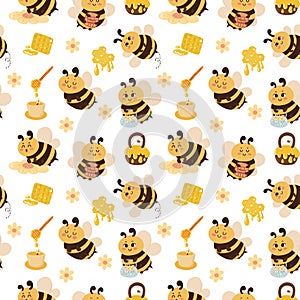 Honey bee cartoon pattern seamless