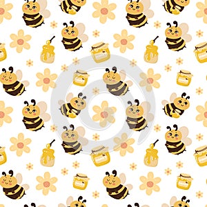 Honey bee cartoon pattern seamless