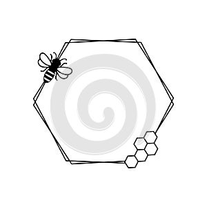 Honey Bee Frame vector. Hexagon frame vector.