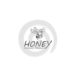 Honey bee hand drawing style logo template