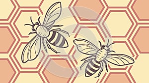 Honey Bee with Hexagonal Honeycomb Pattern Background, vector design Generative AI