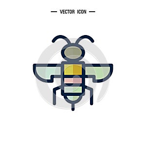 Honey bee icon. Bumblebee, Honey making concept. Vector logo illustration isolated on white background.