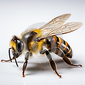 Honey bee isolated on white background, created with generative AI