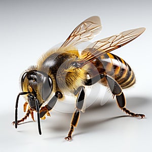 Honey bee isolated on white background, created with generative AI