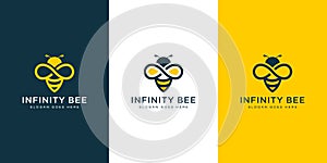 Honey bee logo with golden infinity line art style and business card design