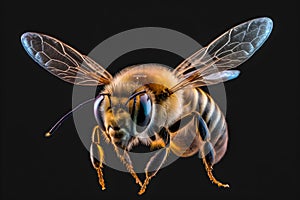 Honey bee macro on a black background, Generative AI 1