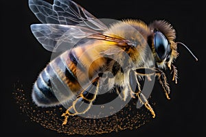 Honey bee macro on a black background, Generative AI 2