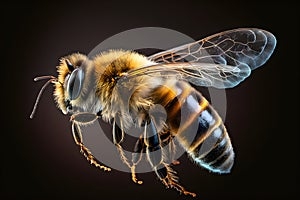 Honey bee macro on a black background, Generative AI