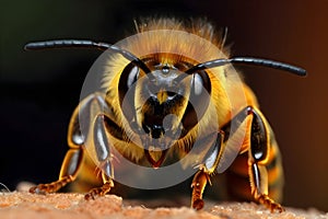 Honey bee macro on a natural background, Generative AI