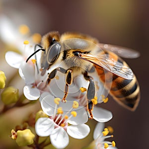 Honey bee pollinating lavender flowers