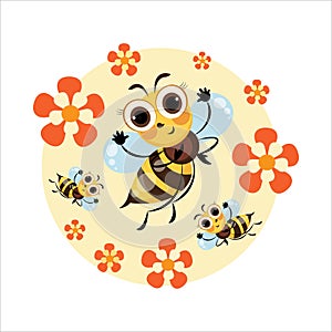 Honey bee. Swarm bees. Cartoon cute character. Emblem