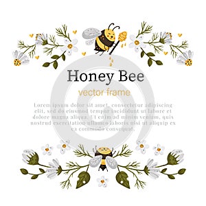 Honey bee vector border frame.