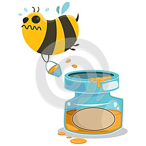 Honey and bee vector cartoon illustration