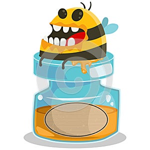 Honey and bee vector cartoon illustration