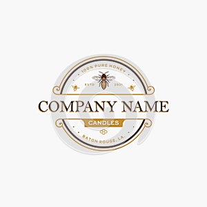 Honey bee vintage emblem logo template