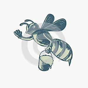 Honey Bee Waving With Pail of Honey Scratchboard