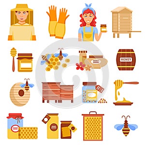 Honey Beekeeping Icon Set