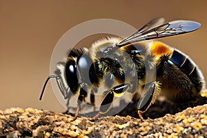Honey Bees on bee hive of dangerous and poisonous Vespula germanica wasp