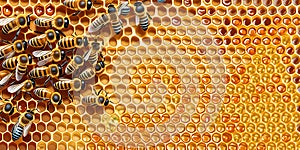 honey bees on the hive background with copy space