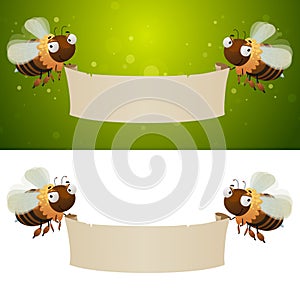 Honey bees holding blank banner