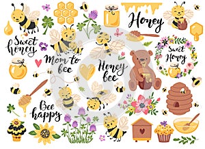 Honey, bees, quotes and beekeeping set photo
