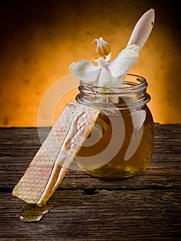 Honey with beeswax and flower
